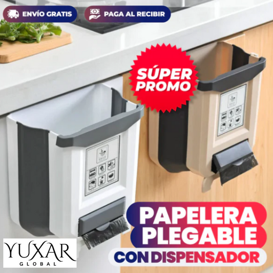 Papelera plegable PREMIUM con dispensador 2x1